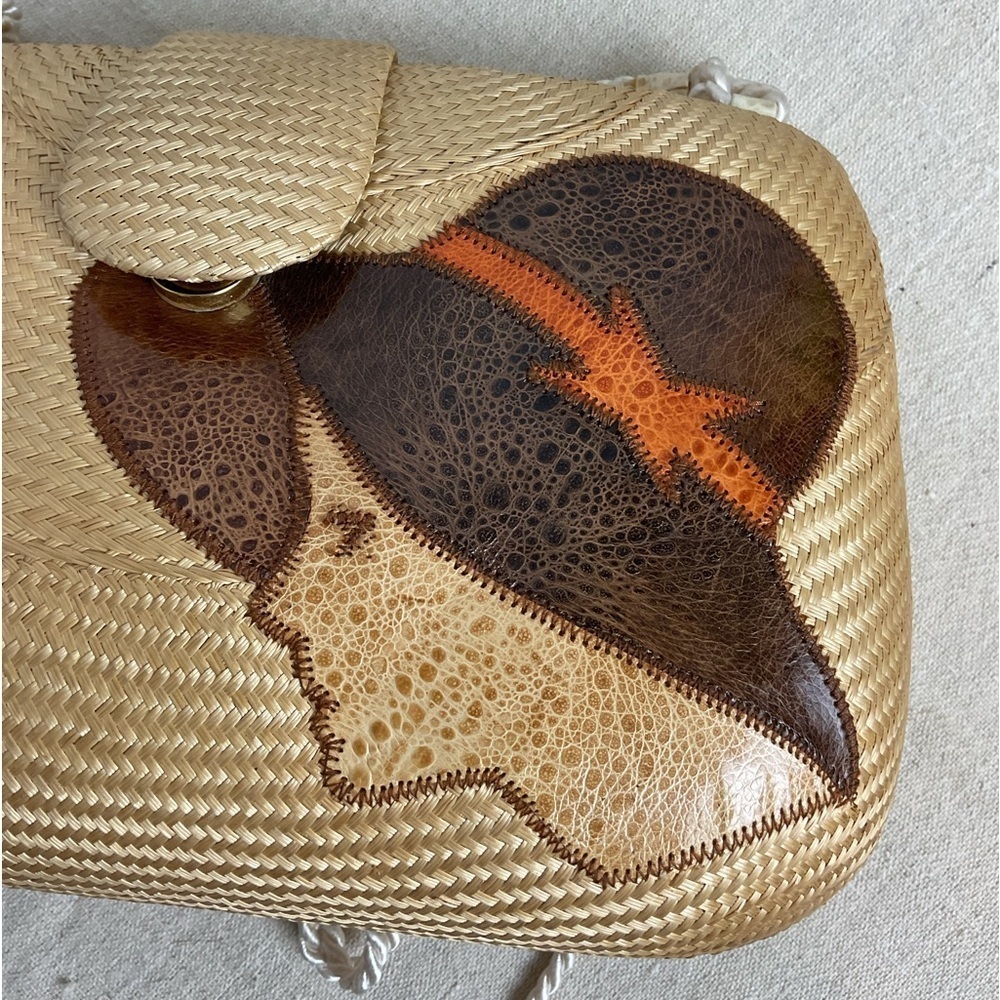 Women’s Vintage Straw Clam Shell Purse Lady Profile Decoration Cord Strap - Picture 10 of 12
